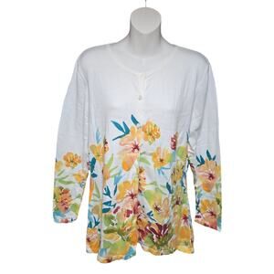 Norm Thompson Women Medium Tunic Blouse Floral Button Up Cardigan Casual Stretch